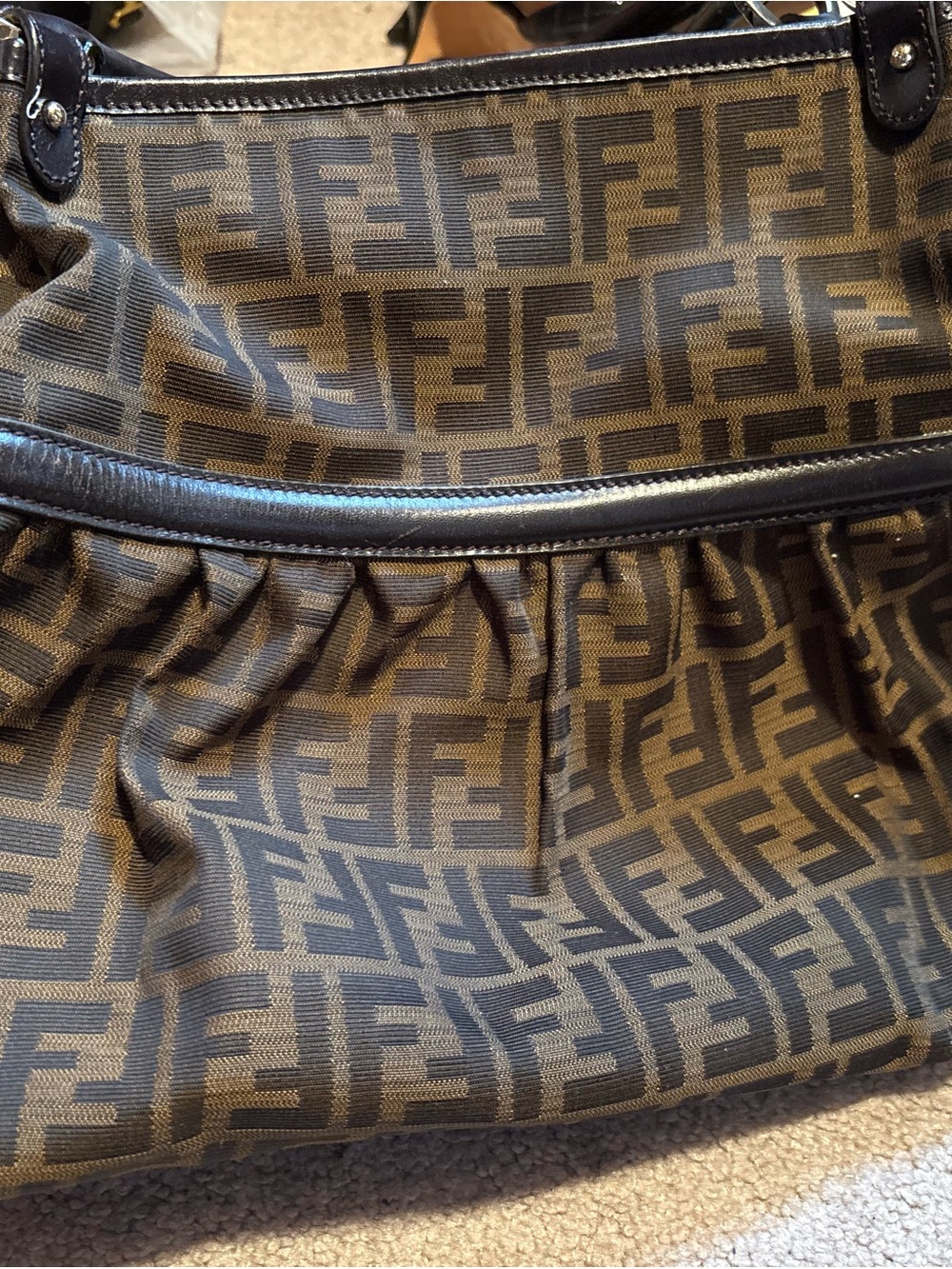 Fendi Brown and Black Zucca FF Logo Shoulder Bag